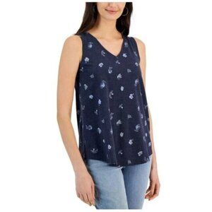 STYLE &CO Womens Printed VNeck Tank Top Vintage Blue Size XSmall